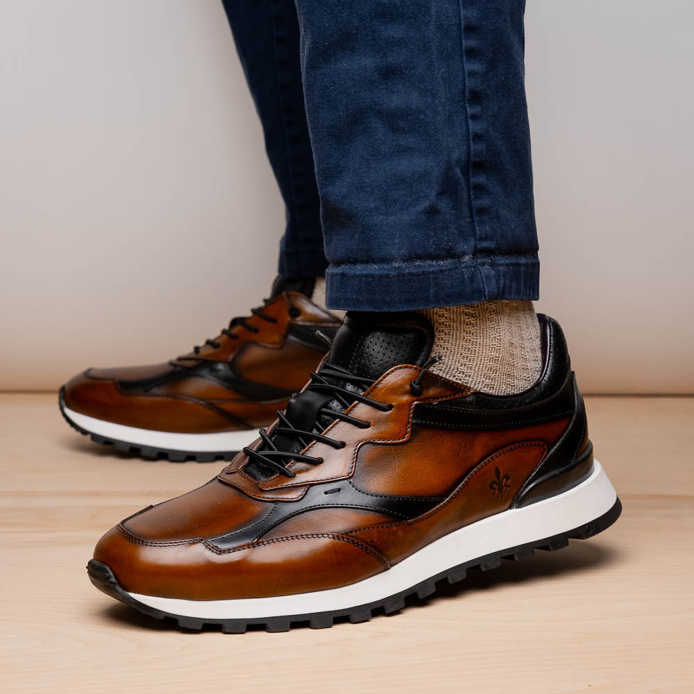 Zelli Italia Men's 65-355-BRN BRAVO Hand Finished Trainer Cognac / Black