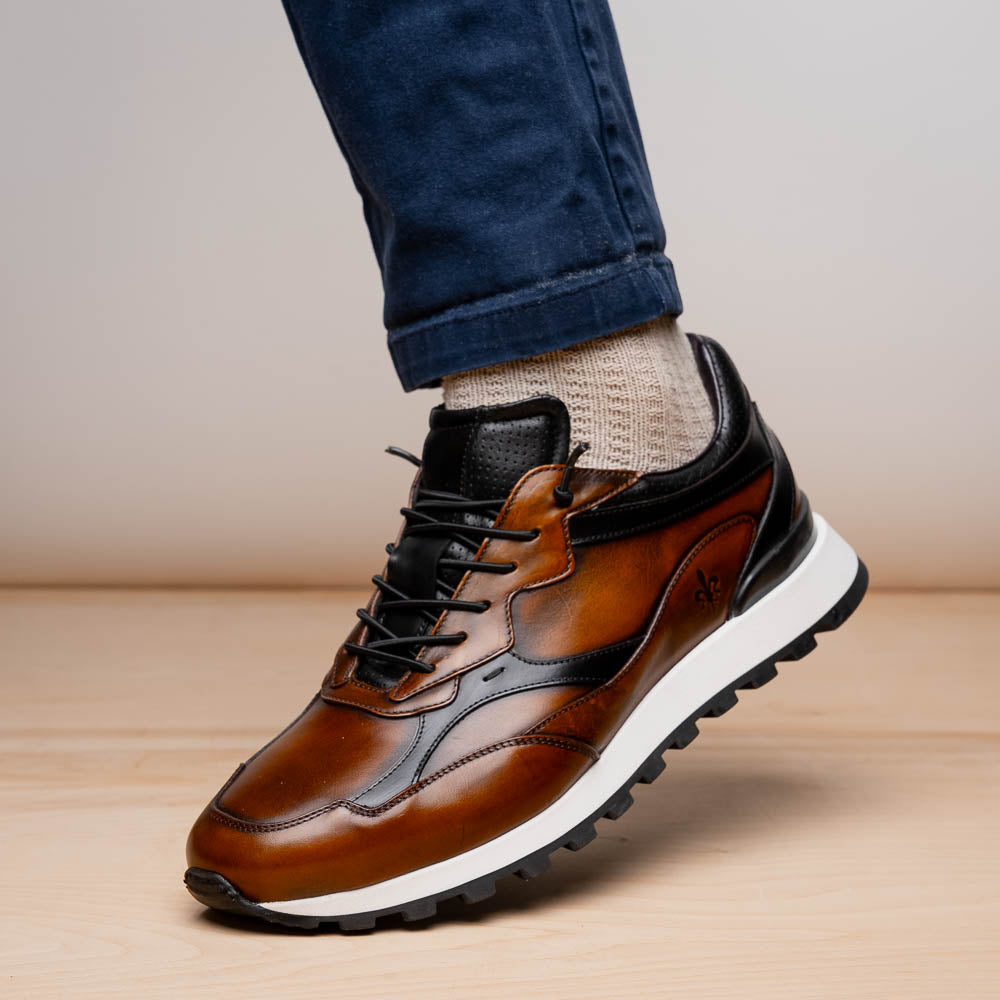 Zelli Italia Men's 65-355-BRN BRAVO Hand Finished Trainer Cognac / Black