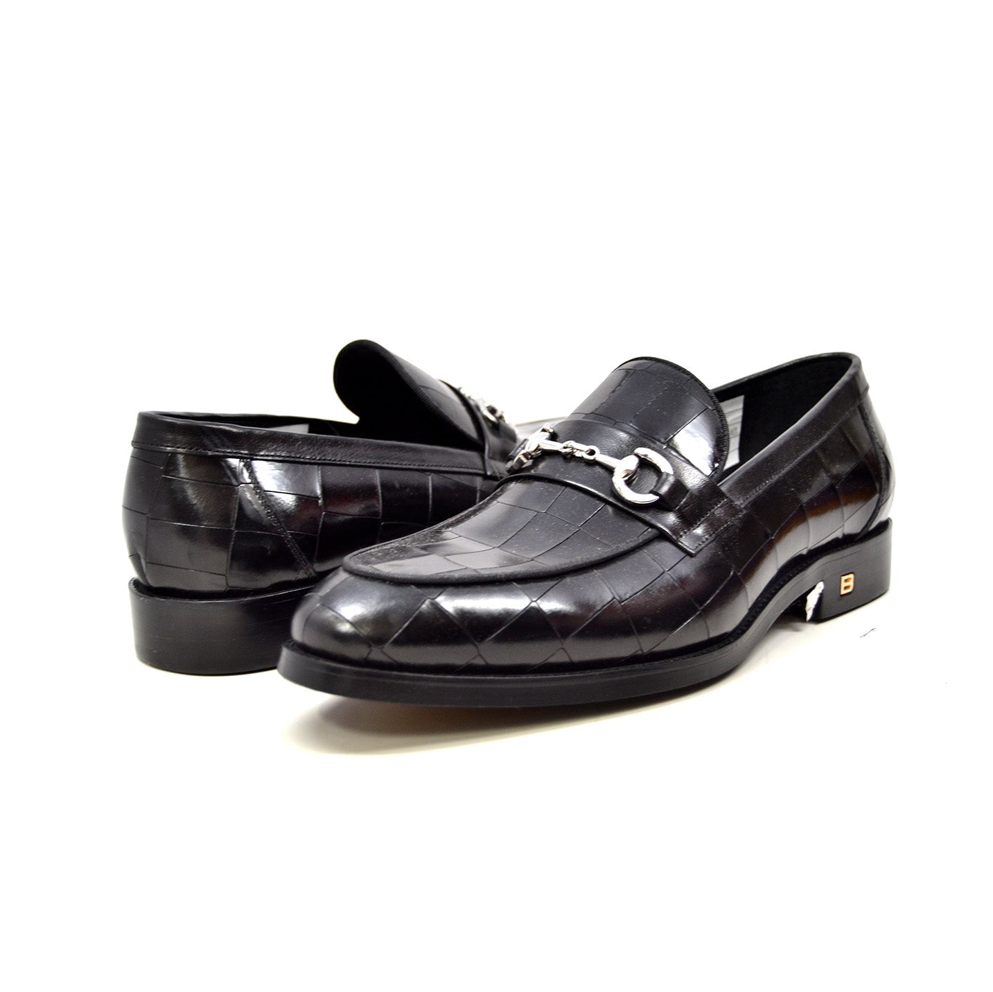 British Walkers Chicago Men's Black Leather Criss Cross Pattern Dress Shoes view 2