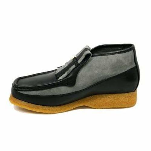 British Walkers Apollo Men’s Black & Gray Leather–Suede SlipOn Boots – Handcrafted CrepeSole Classic of Modern British Style