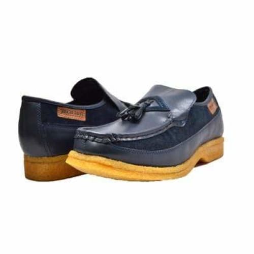 mens navy blue slip on dress shoes British Walkers Brooklyn Men's Navy Blue Leather and Suede Crepe Sole Slip On US 12 / Blue