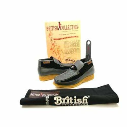 British Walkers Checkers Men's Black Leather and Gray Suede Slip Ons