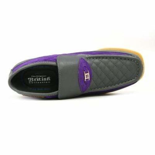 British Walkers Checkers Men's Gray and PuPurple Leather and Suede Slip On Chukka Boots