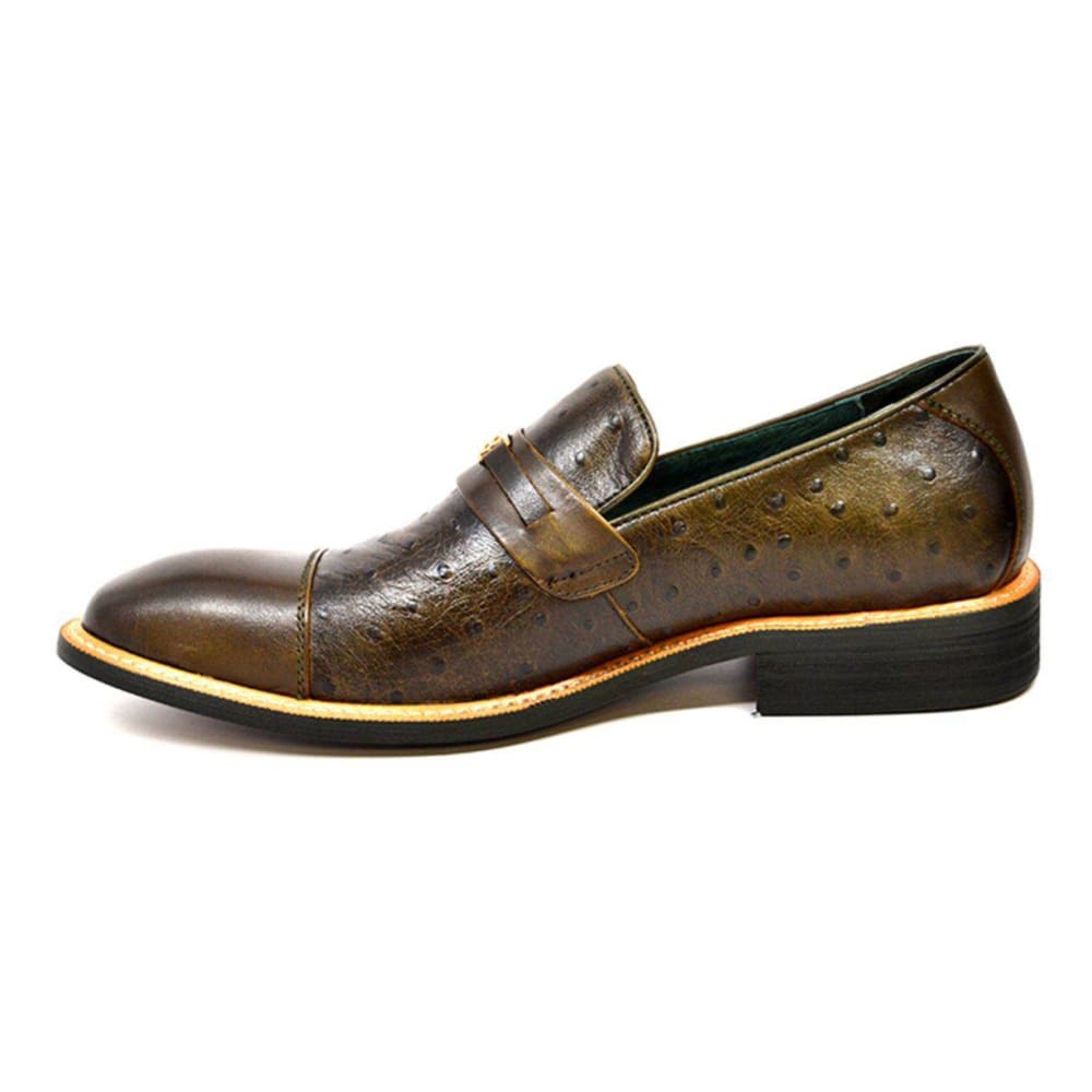 British Walkers Dolche Mens Ostrich Leather Slip On Shoes Exotic Luxury Style