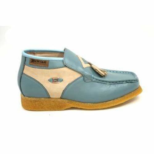 British Walkers Palace Men's Blue and Beige Leather Slip On Ankle Boots