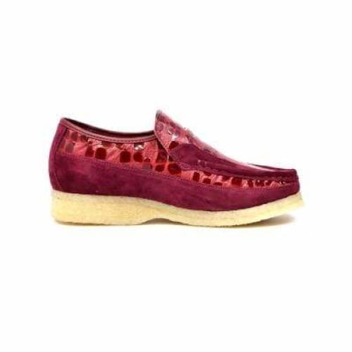 British Walkers Stone Men’s Wine Red Pattern Suede SlipOn Shoes – Handcrafted Textured Classic with Bold Vintage Flair