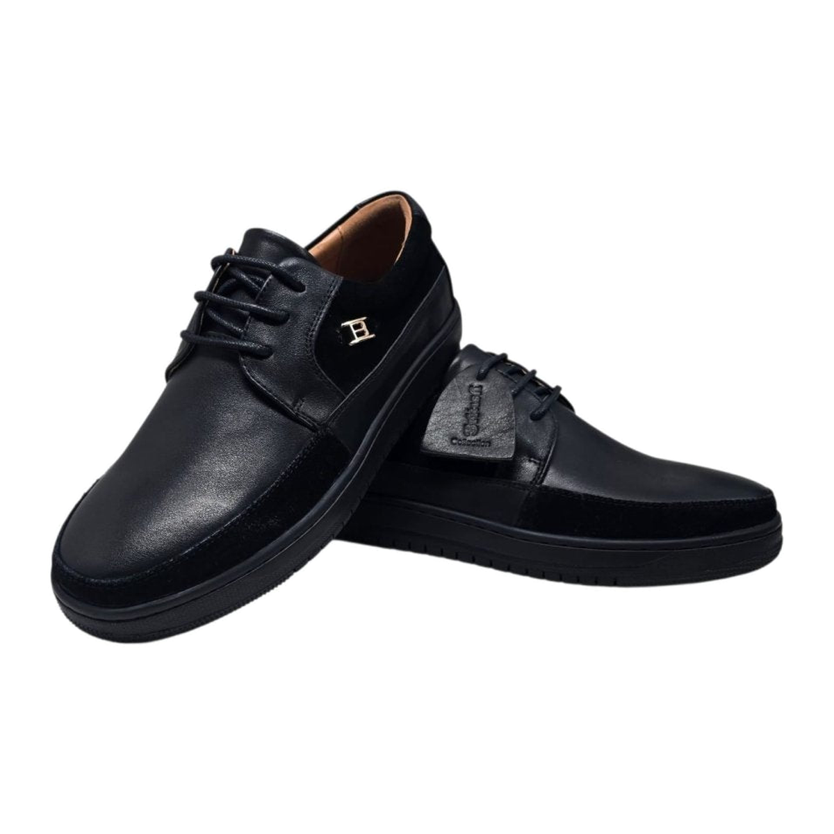 British Walkers Westminster 2 men's black leather and suede sneakers, angled pair view