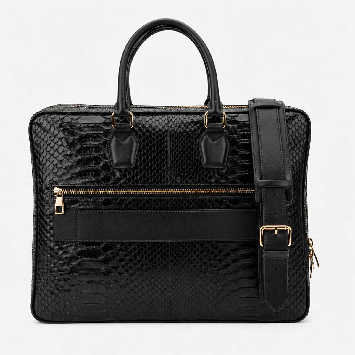 The Cortona Black Python Leather Men’s Laptop Briefcase