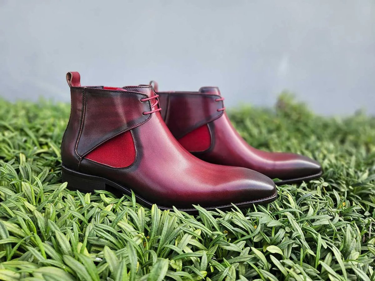 Carrucci Shoes Calfskin Hand Burnished Lace Up Chelsea Boot KB50313