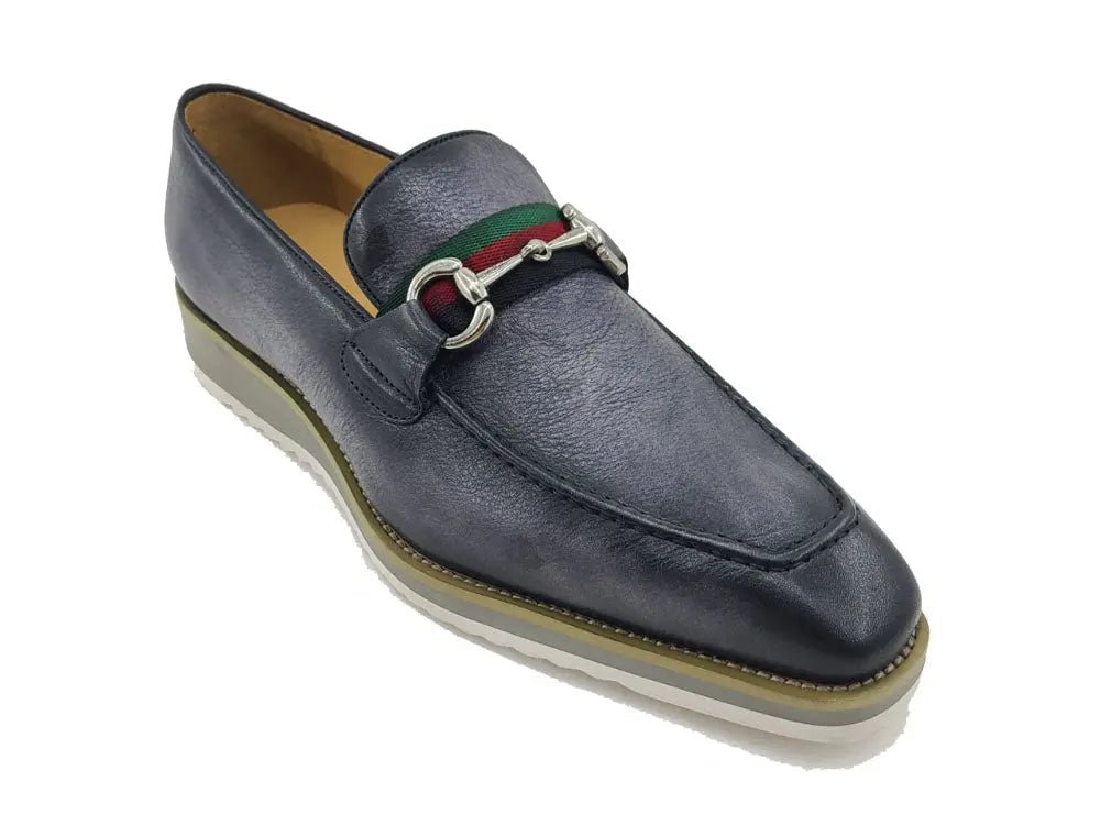 Carrucci Shoes Calfskin Leather Slip On Horsebit Buckle Loafer KS51507R