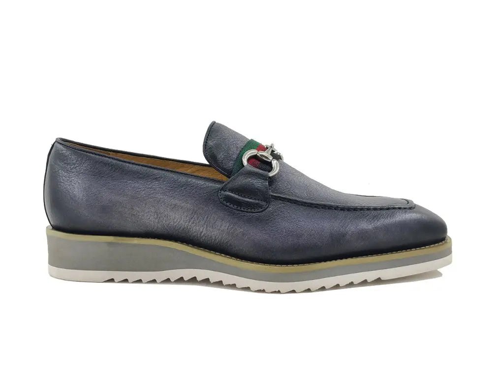 Carrucci Shoes Calfskin Leather Slip On Horsebit Buckle Loafer KS51507R
