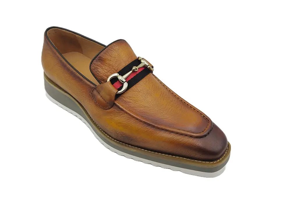 Carrucci Shoes Calfskin Leather Slip On Horsebit Buckle Loafer KS51507R