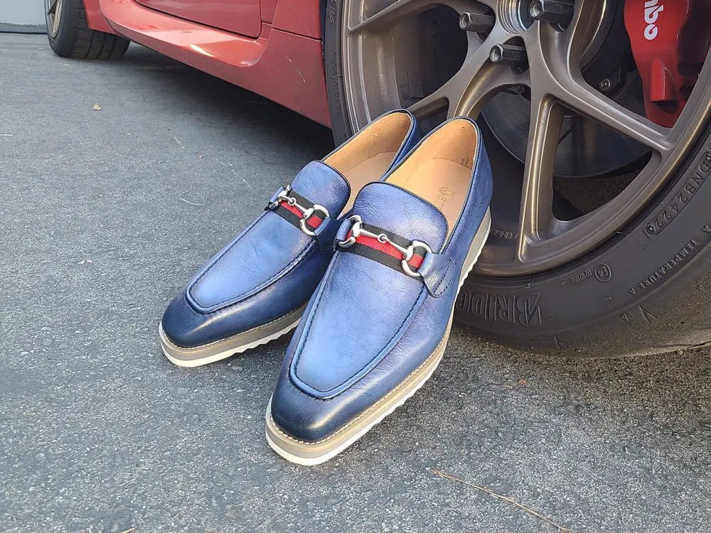 Carrucci Shoes Calfskin Leather Slip On Horsebit Buckle Loafer KS51507R