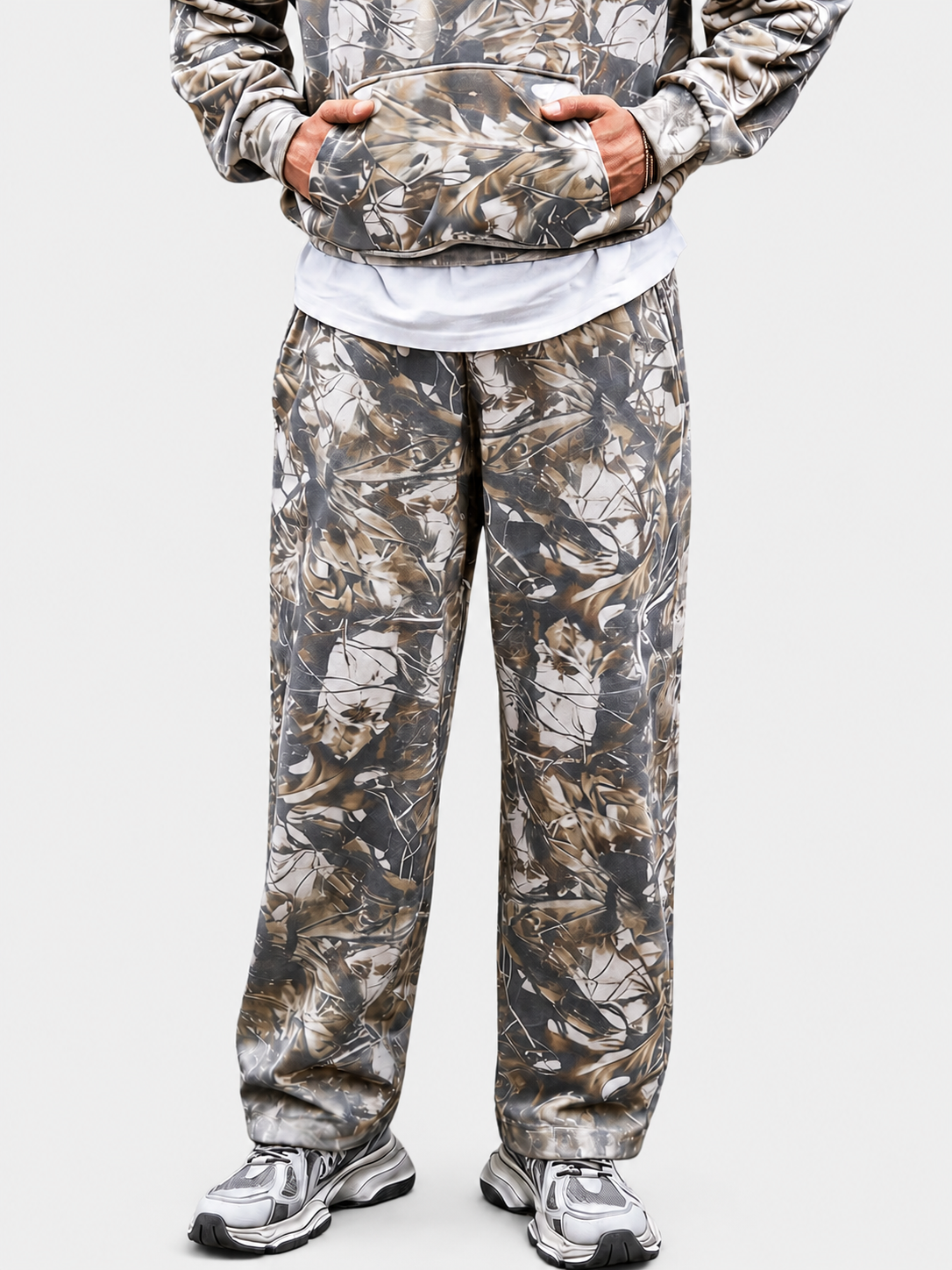 Apollo Moda Camo Oversized Heavyweight French Terry Open-Hem Sweatpants – main view