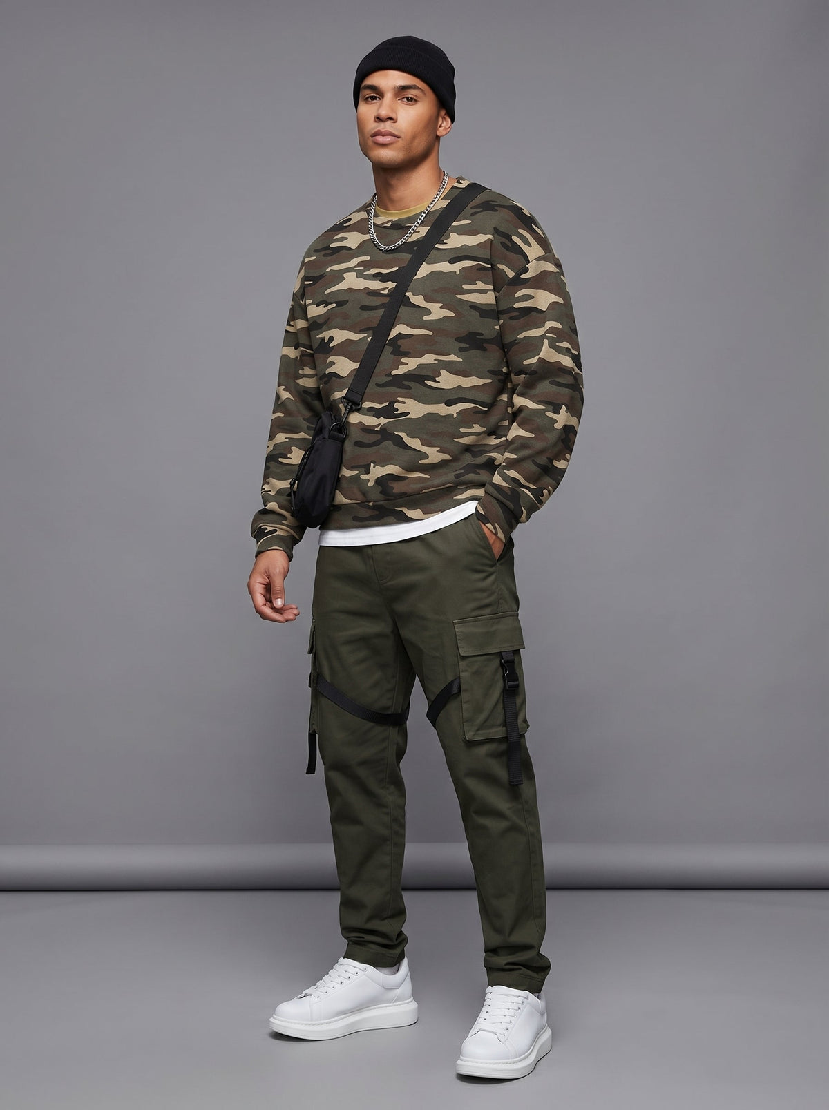 Camo Print Oversized Crewneck Sweatshirt
