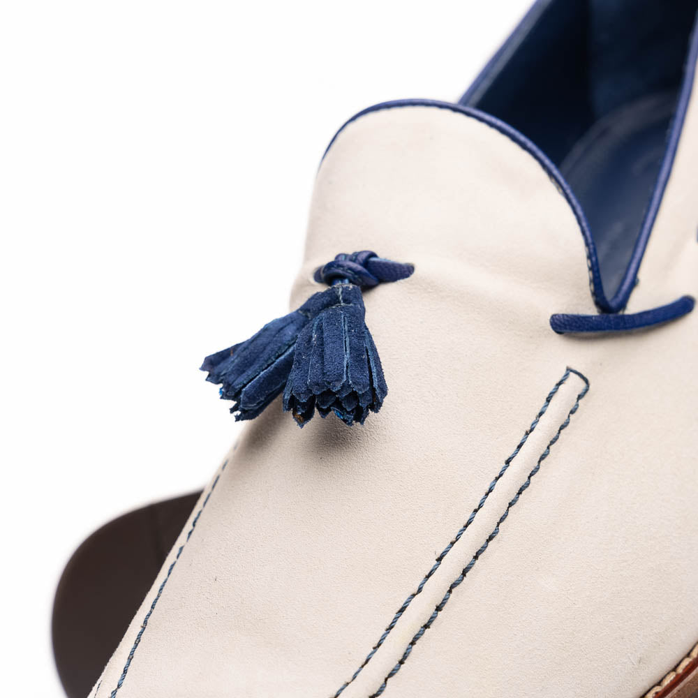 Zelli Italia Men's 16-628-SND CARMEN Sueded Goatskin & Crocodile Tassel Loafer, Sand