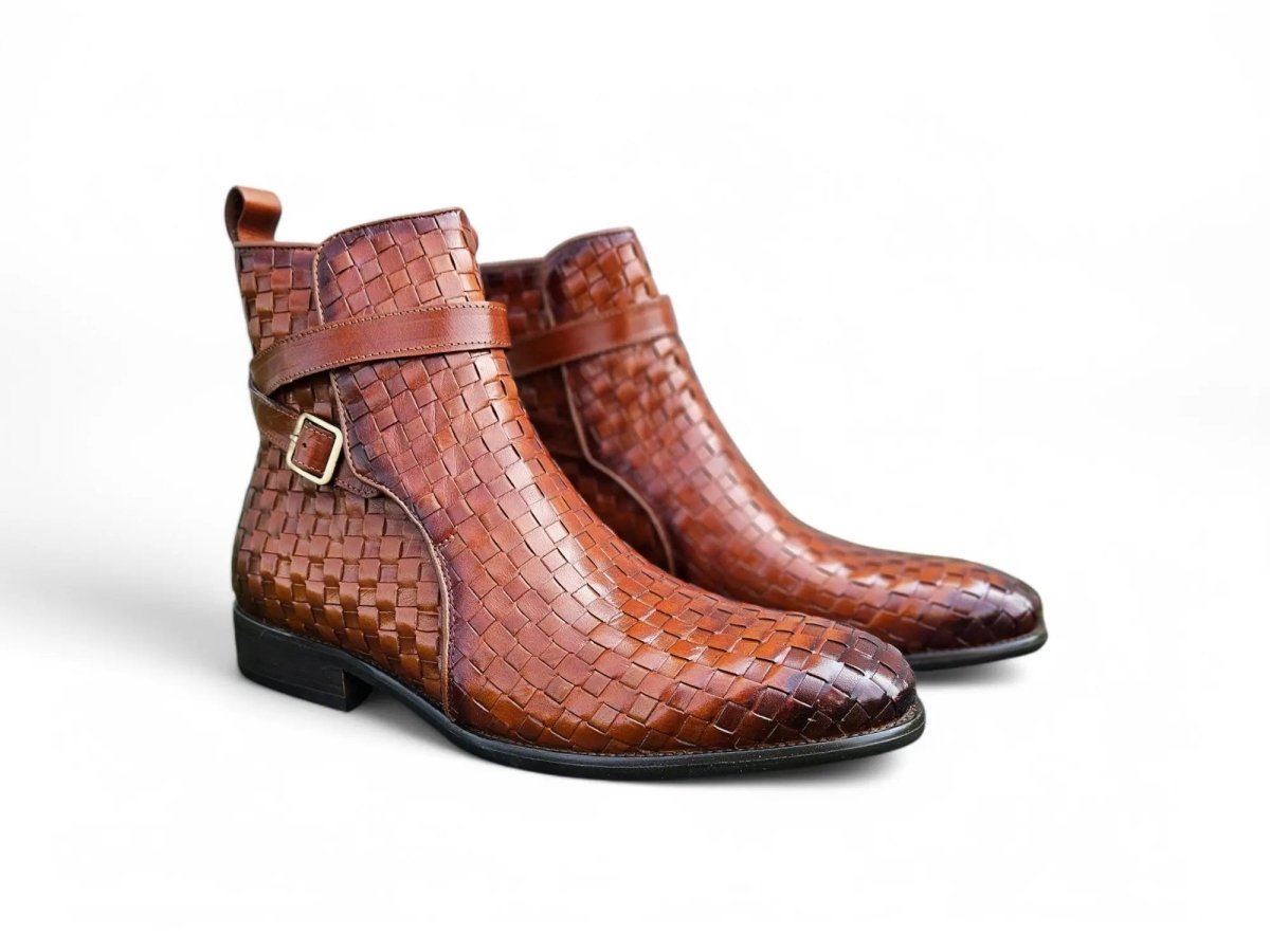 Carrucci Shoes Basket Weave Buckle Boots Calfskin KB88617X