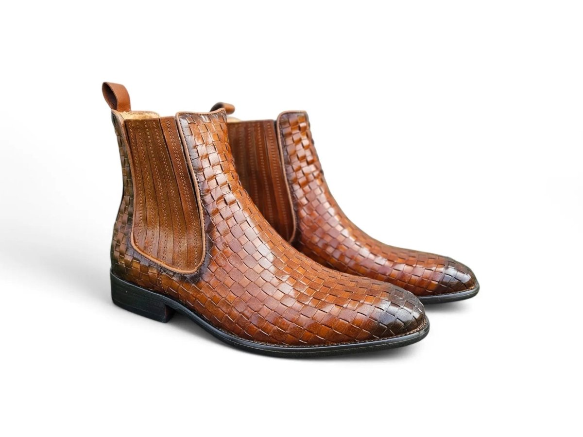 Carrucci Shoes Basket Weave Chelsea Boot Leather KB88618X