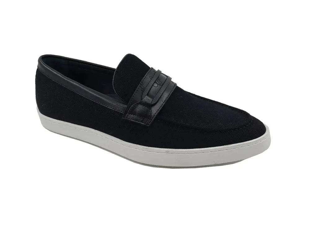 Carrucci Shoes Embossed Leather Strap Linen Sneaker Leather KS52907