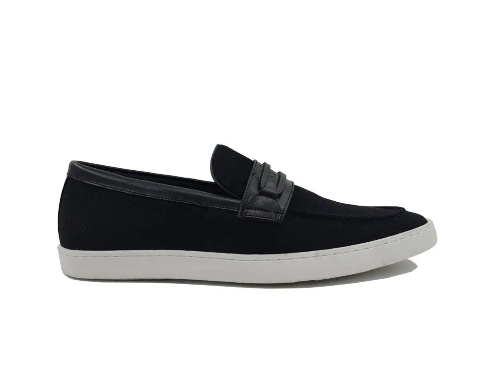 Carrucci Shoes Embossed Leather Strap Linen Sneaker Leather KS52907