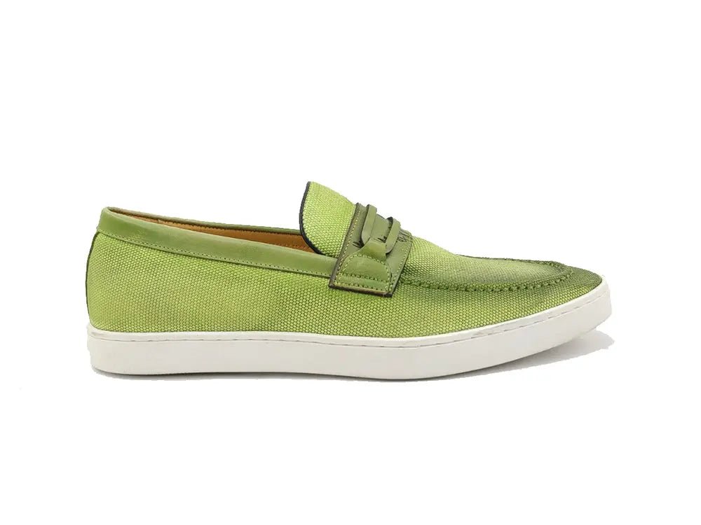Carrucci Shoes Embossed Leather Strap Linen Sneaker Leather KS52907