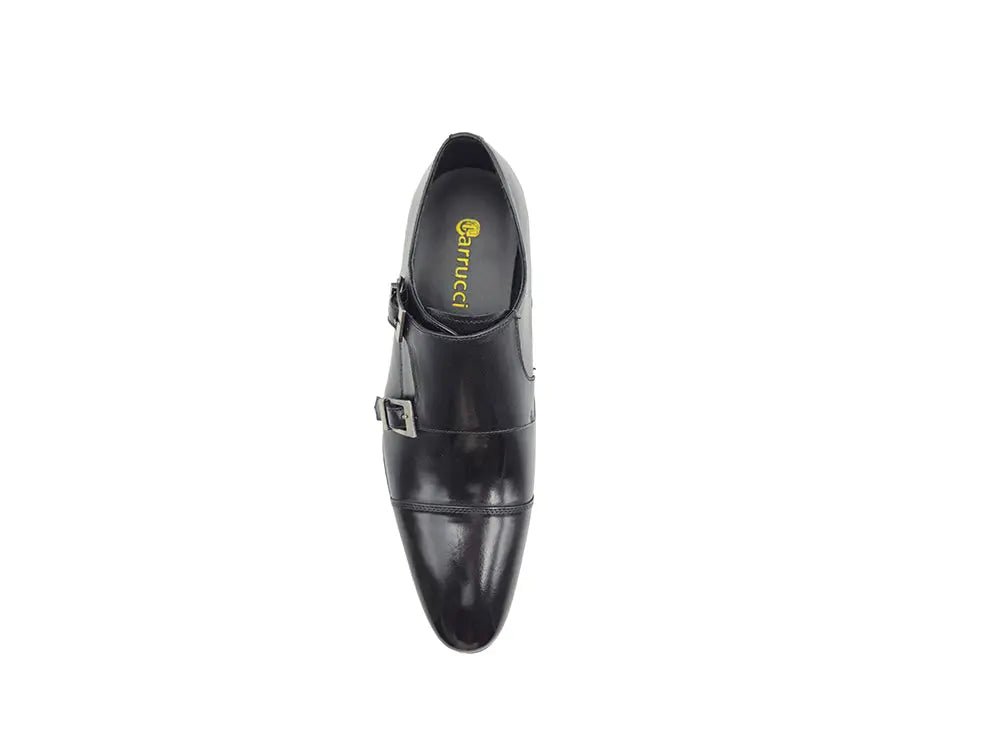 Carrucci Shoes Men’s Cap Toe Double Monk Strap Leather Shoe