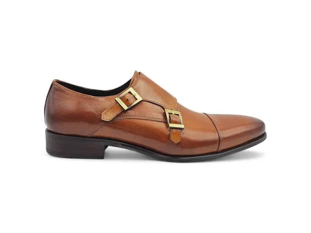 Carrucci Shoes Men’s Cap Toe Double Monk Strap Leather Shoe