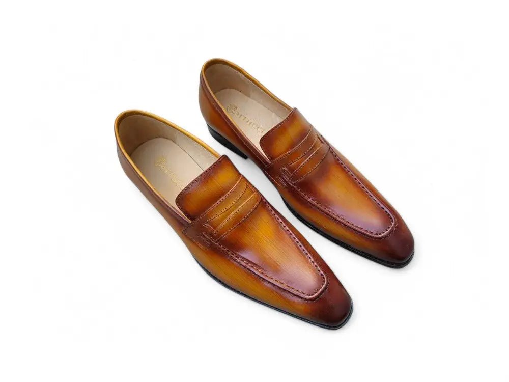 Carrucci Shoes Patina Finished Penny Loafer Men’s Leather Slip On
