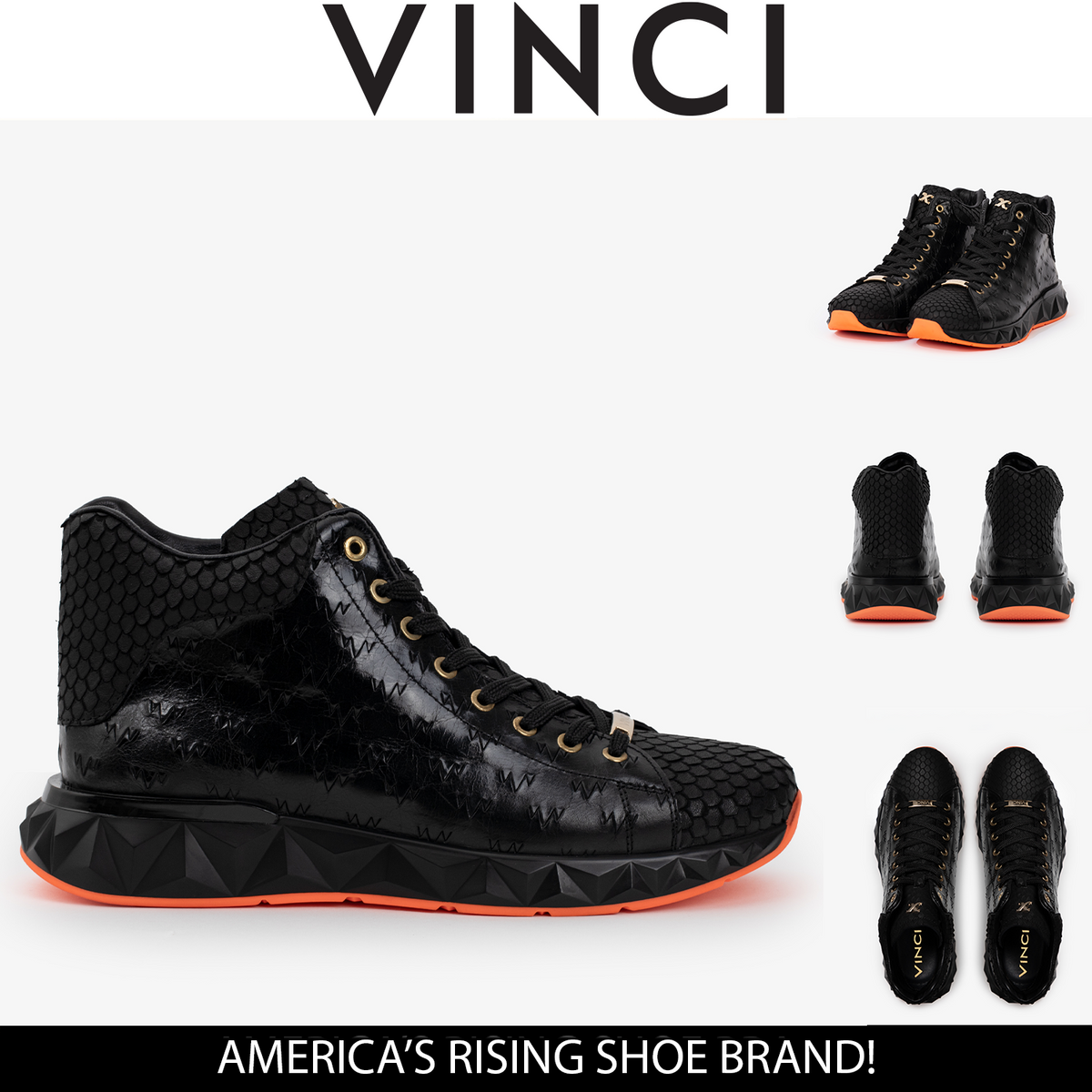 Vinci Leather The Caesars Black Leather High-Top Men Sneaker – product view 6