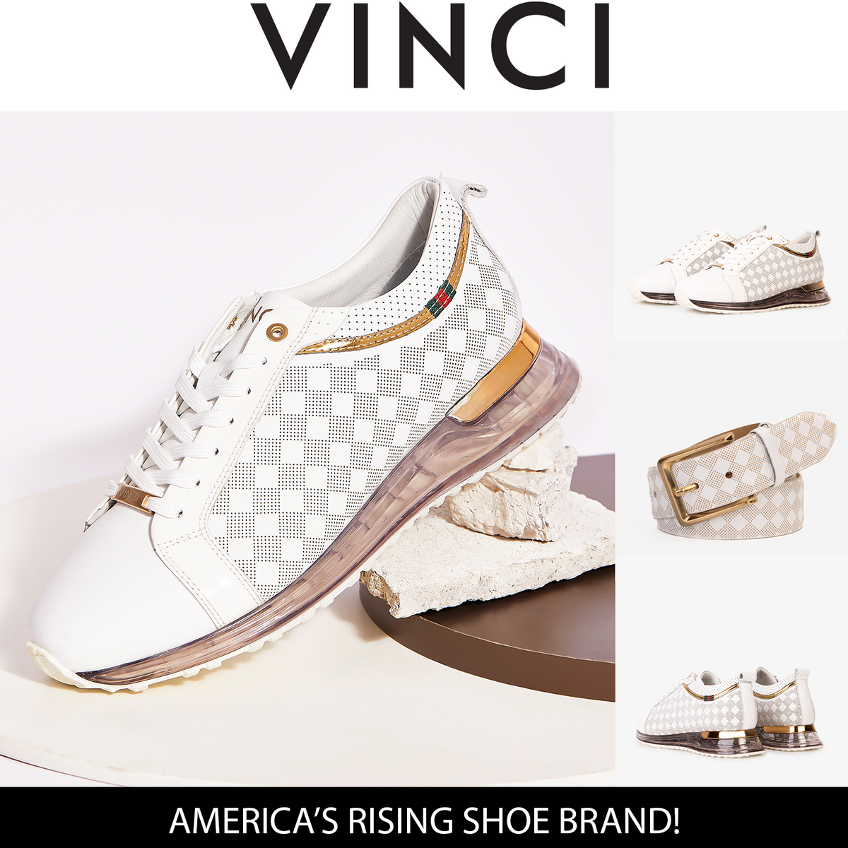 Vinci Leather The Cenova White & Gold Leather Men Sneaker – product view 14