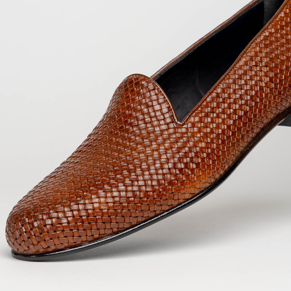 Zelli Italia 15-211-CGN CESTINO Calfskin Basketweave Slip On, Cognac Detail View