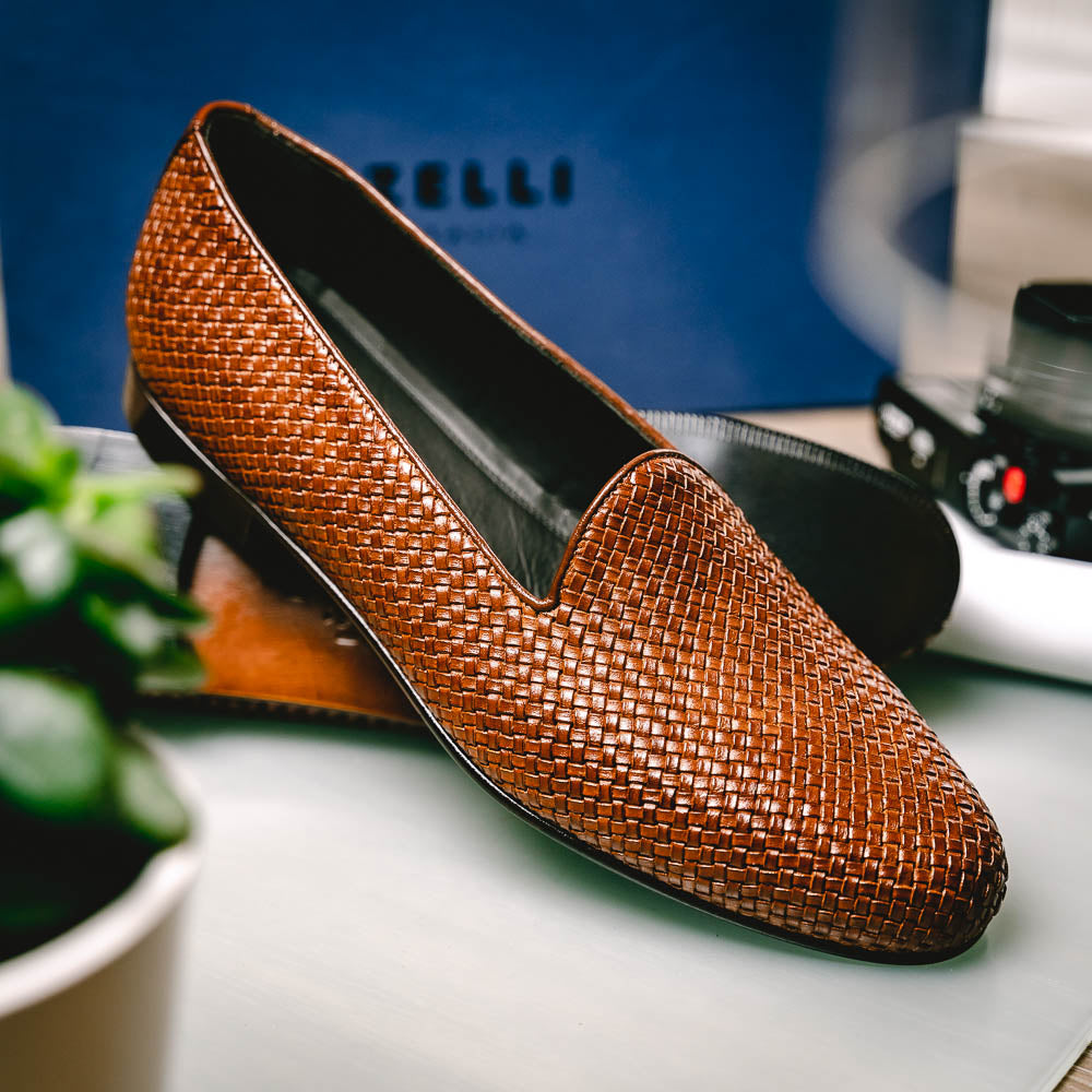 Zelli Italia 15-211-CGN CESTINO Calfskin Basketweave Slip On, Cognac View 11