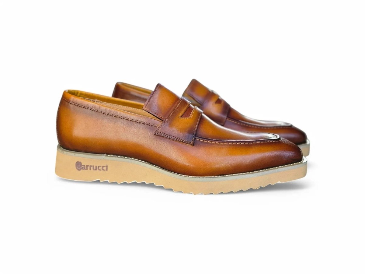 Carrucci Shoes Chic Patina Burnished Penny Loafer Leather KS51803