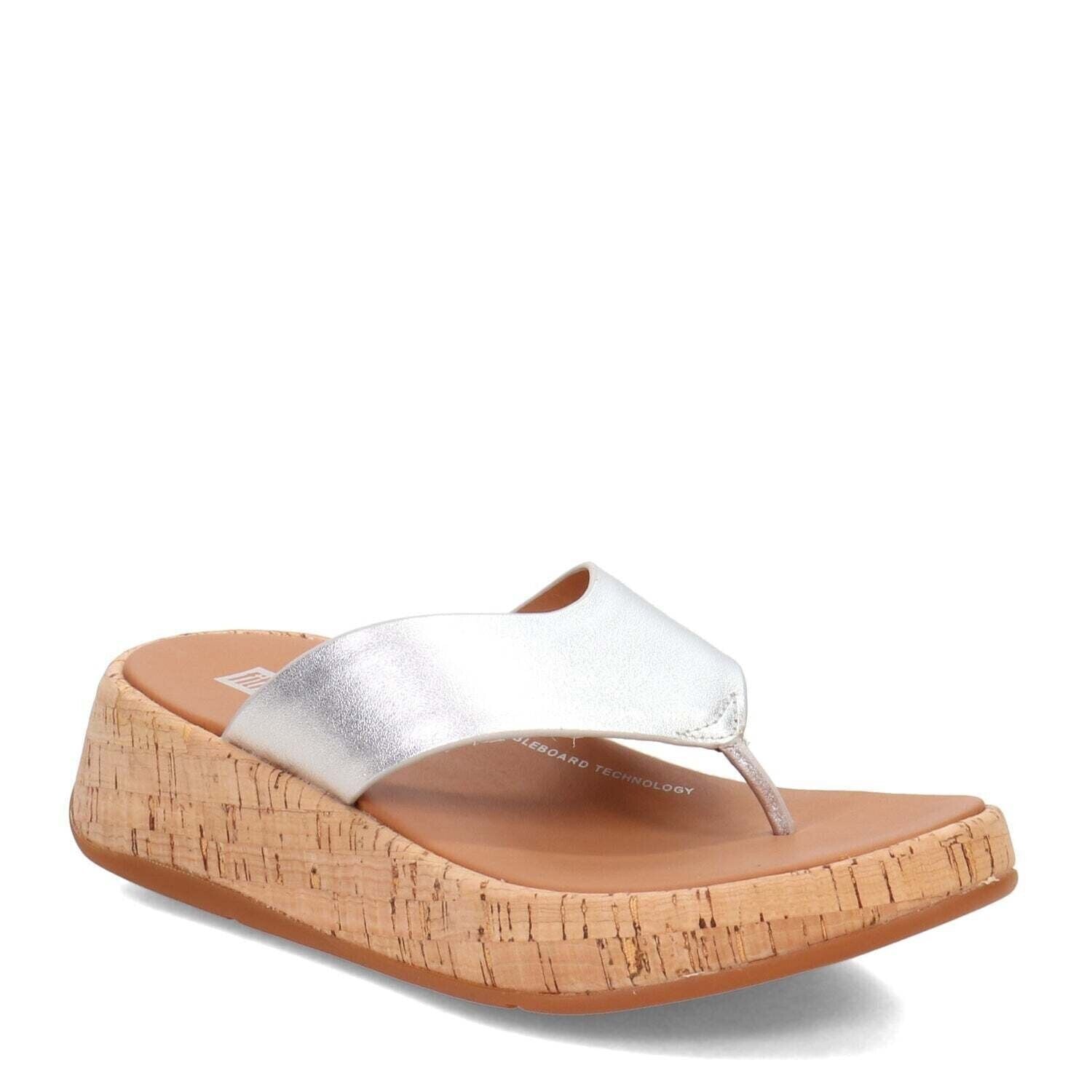 FitFlop F Mode Cork Flatform Toe Post Women's Slides β Silver Leather