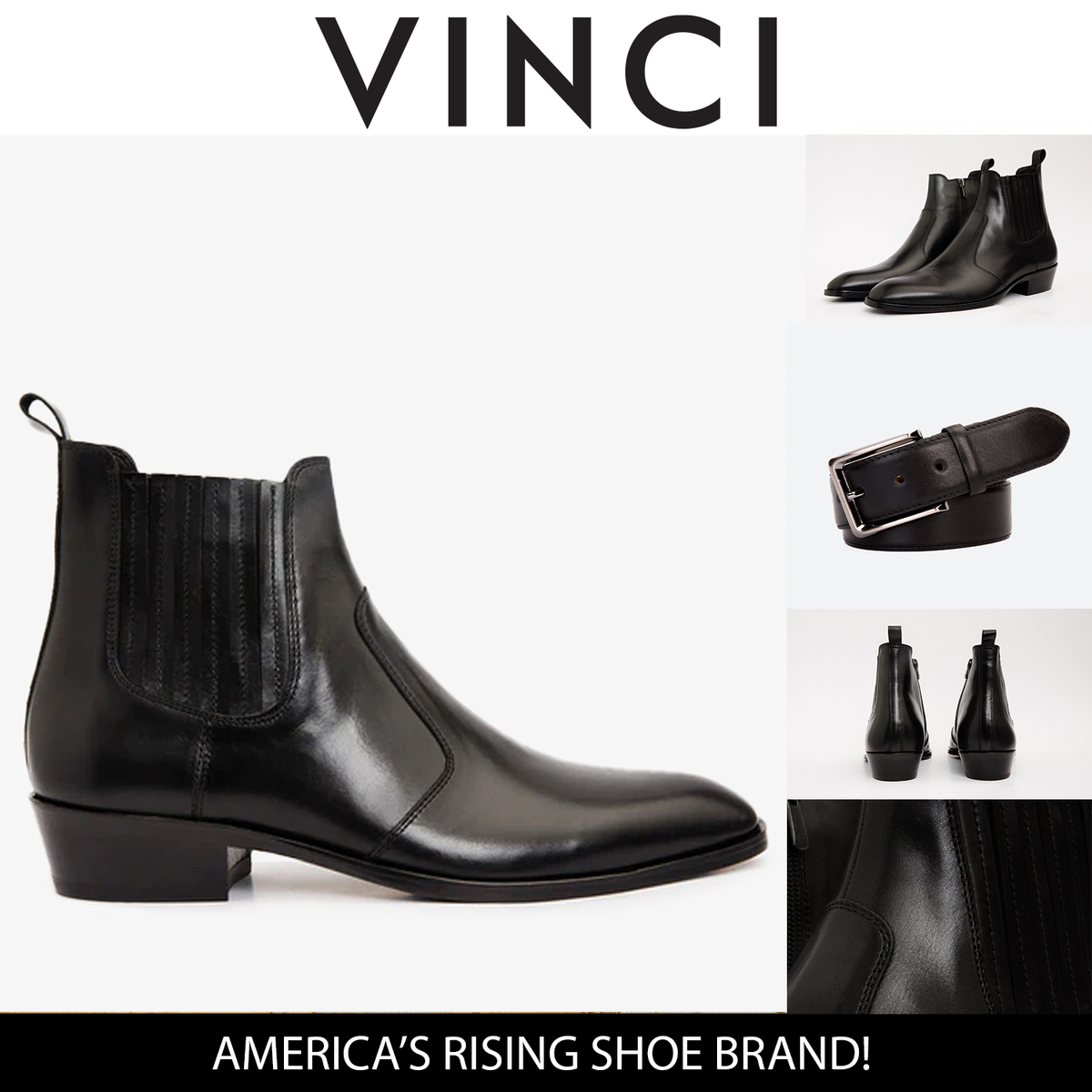 Vinci Leather The Sorhag Black Leather Dress Men Boot – product view 3