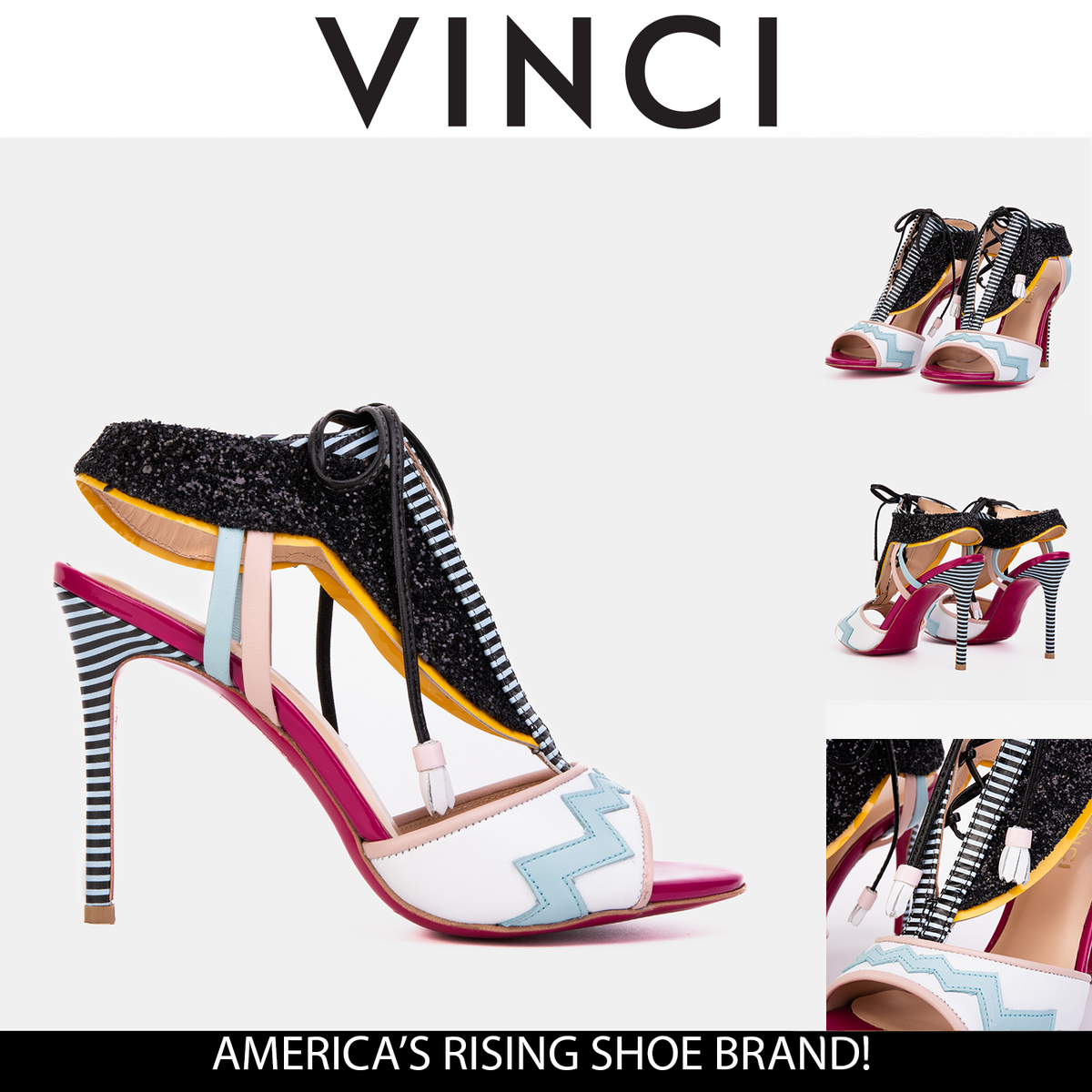 Vinci Leather The Santa Amaro White Glitter Leather T-Strap Lace -Up Women Sandal – product view 16
