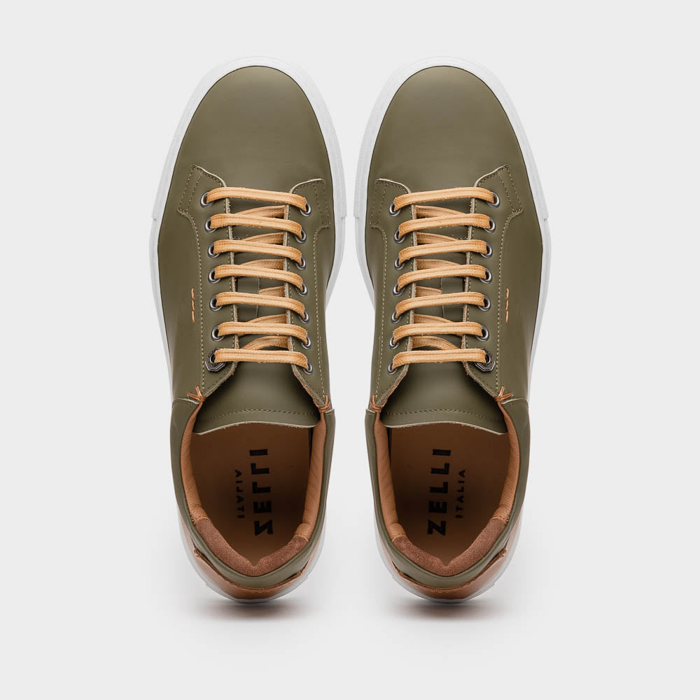 Zelli Italia Men's 65-229-OLV Diaz Rubberized Calfskin Sneaker Olive Green