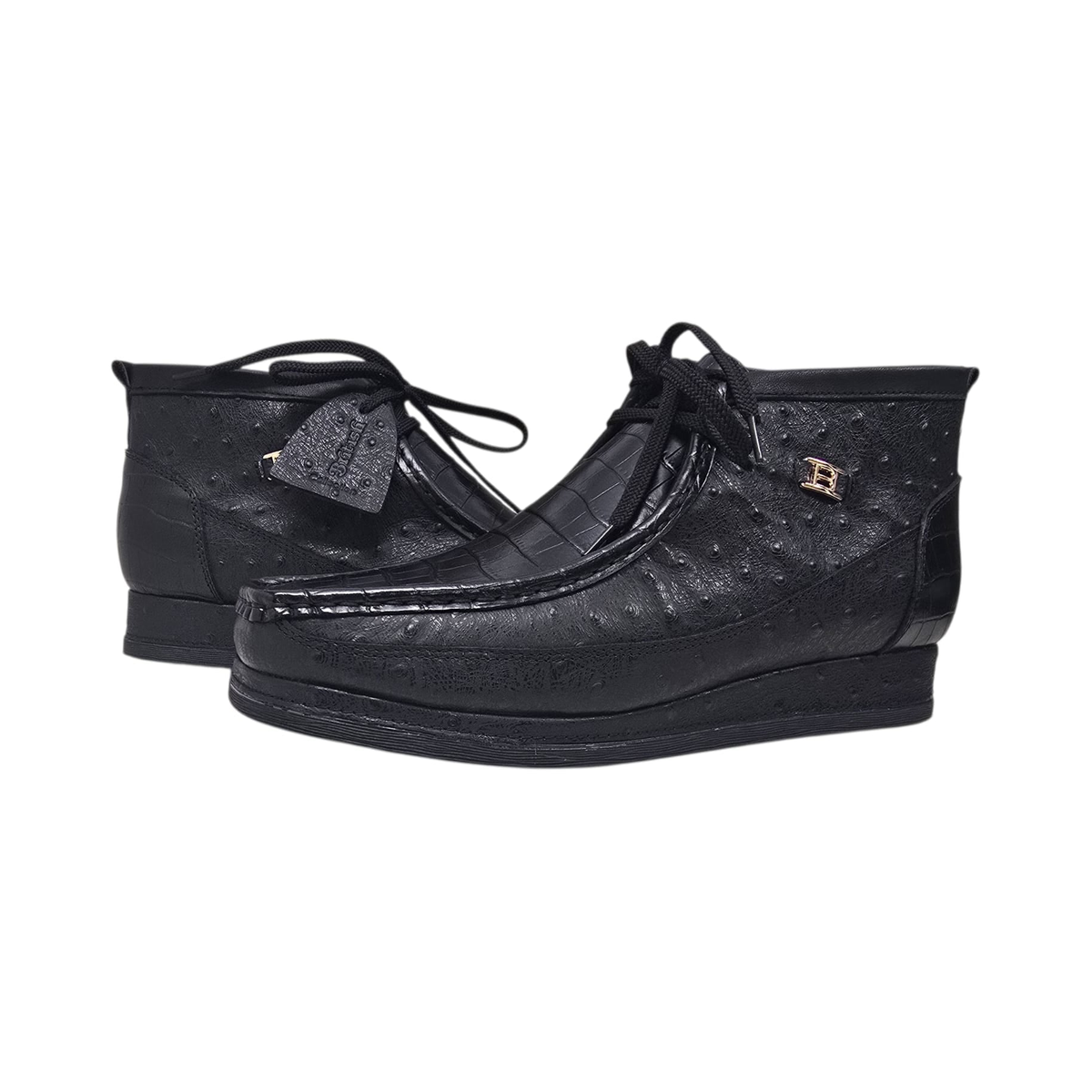 British Walkers New Castle Dual Print chukka boots in black, pair at a three-quarter angle