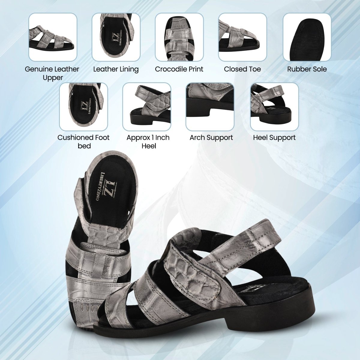 Liberty Zeno DYTAN Kids Genuine Leather Fisherman Crocodile Print Design Sandals