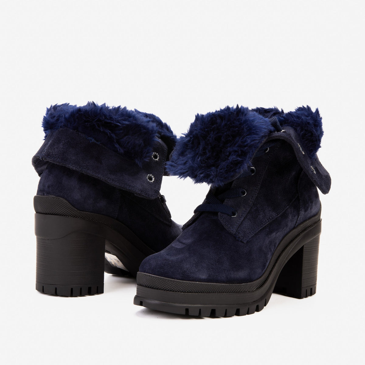 Vinci Leather The Elera Navy Blue Leather Block Heel Women Boot – product view 4