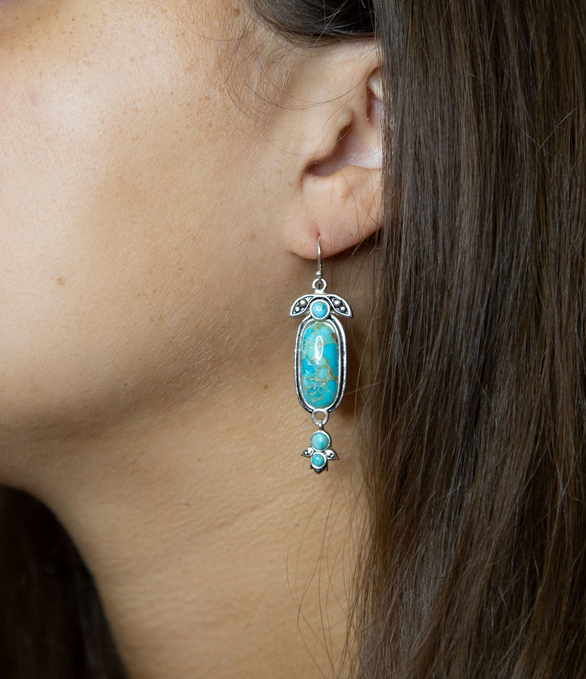 Emile Blue Turquoise Sterling Silver Dangle Earrings