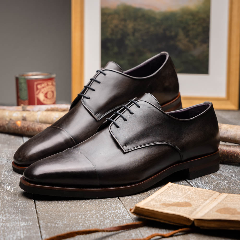Zelli Italia Men's 25-550-GRY ENZO Italian Calfskin Cap Toe Burnished Black