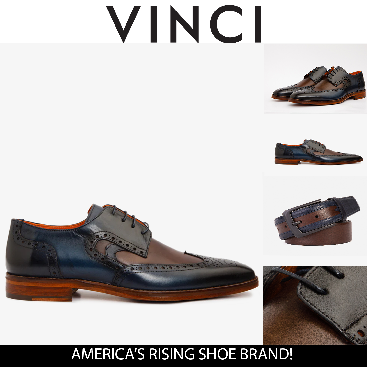 The Neiva Navy/Brown Wingtip Semi Brogue Derby Men Shoe