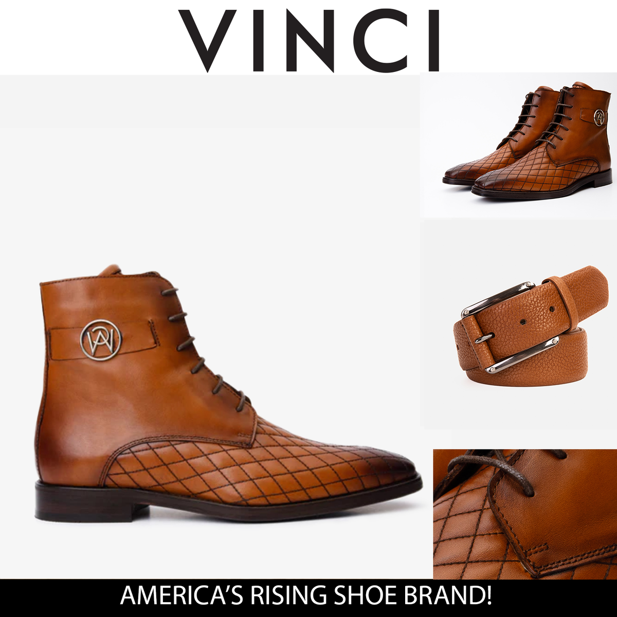 Vinci Leather The Zeus Brown Leather Lace-Up Men Boot with a Zipper – product view 5