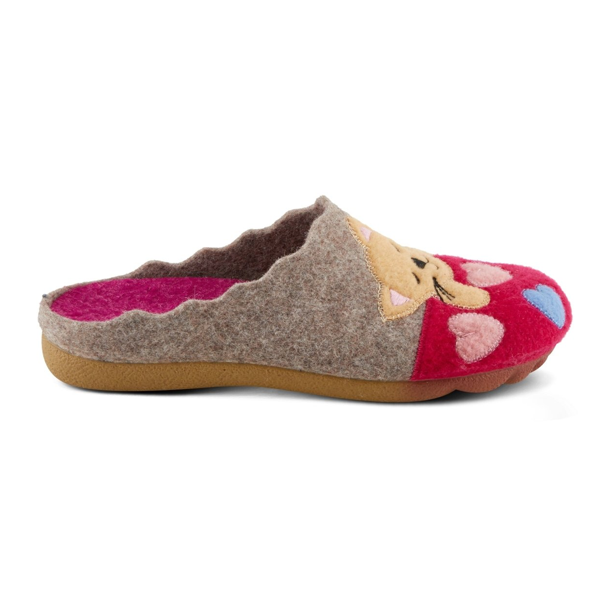 Flexus Cuttlecat wool slipper in Fuchsia Multi, right-facing side profile