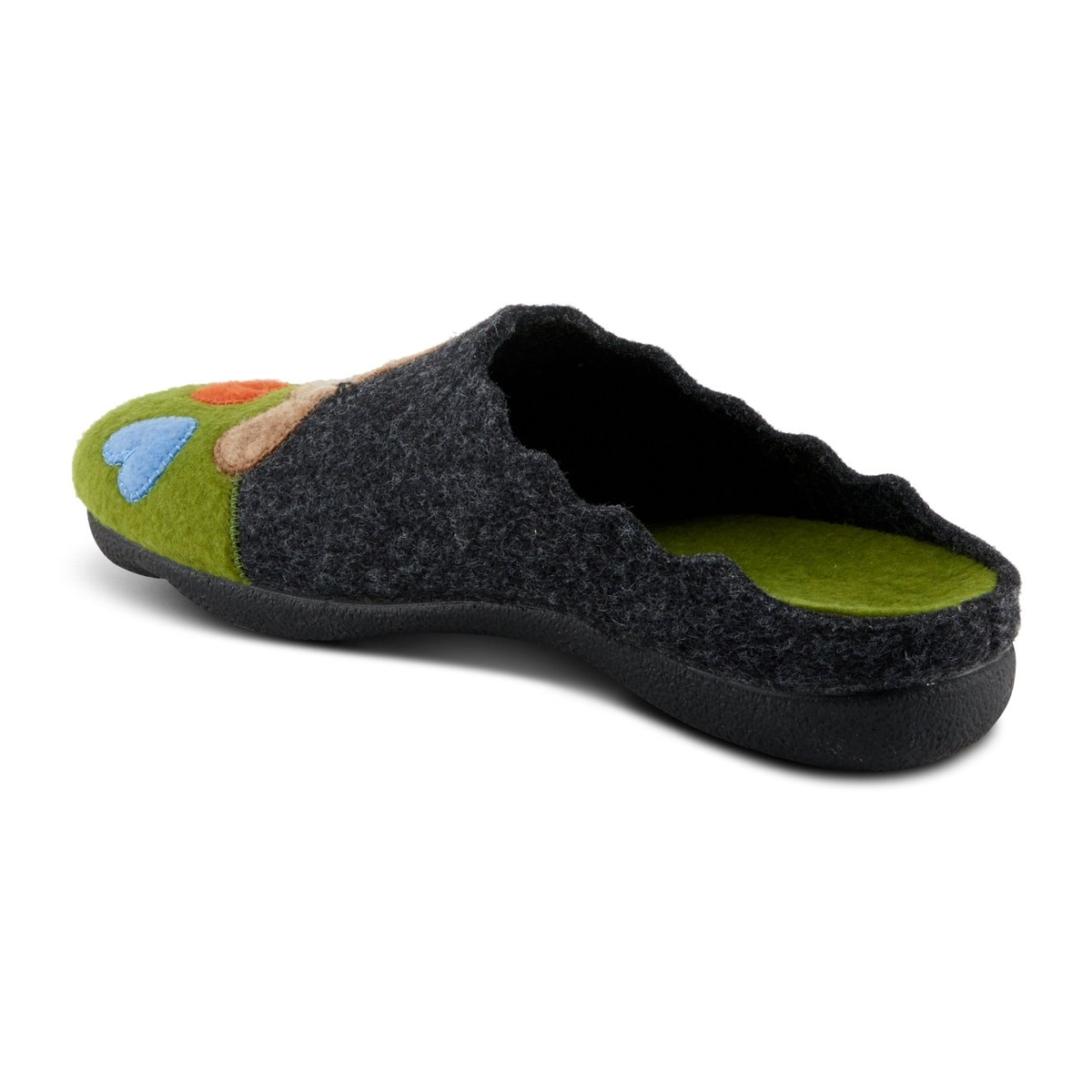 Flexus Cuttlecat wool slipper in Green Multi, rear three-quarter view