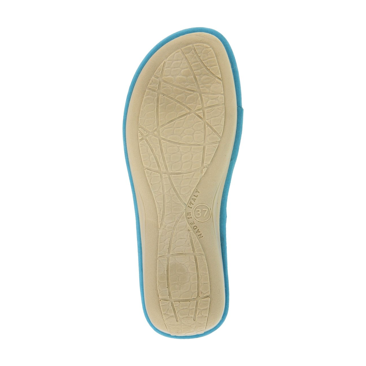 Flexus Pascalle slide sandal in turquoise, outsole view