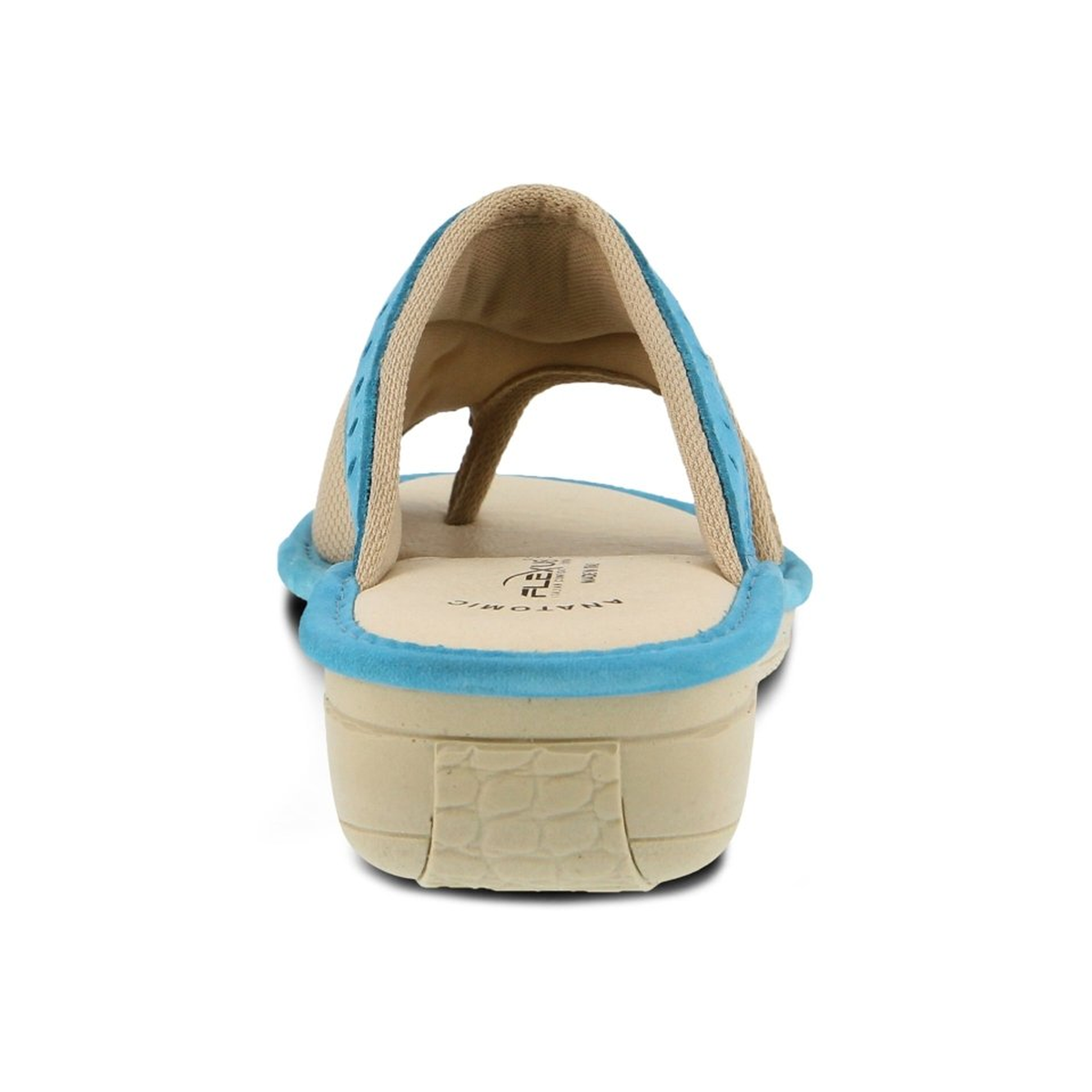 Flexus Pascalle slide sandal in turquoise, rear view