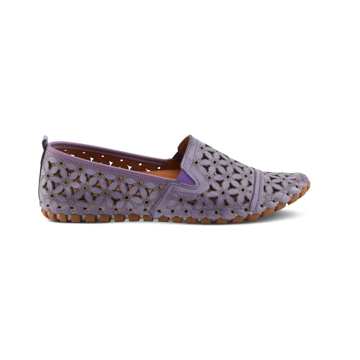 Spring Step Flowerflow Lavender slip-on shoe, side view on white