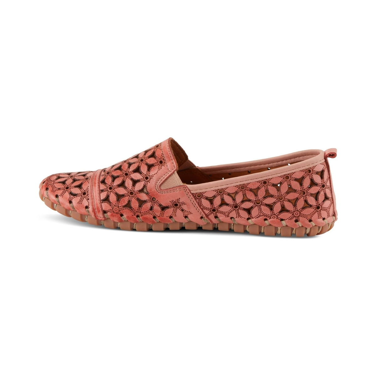 Spring Step Flowerflow Salmon slip-on shoe, opposite side view on white